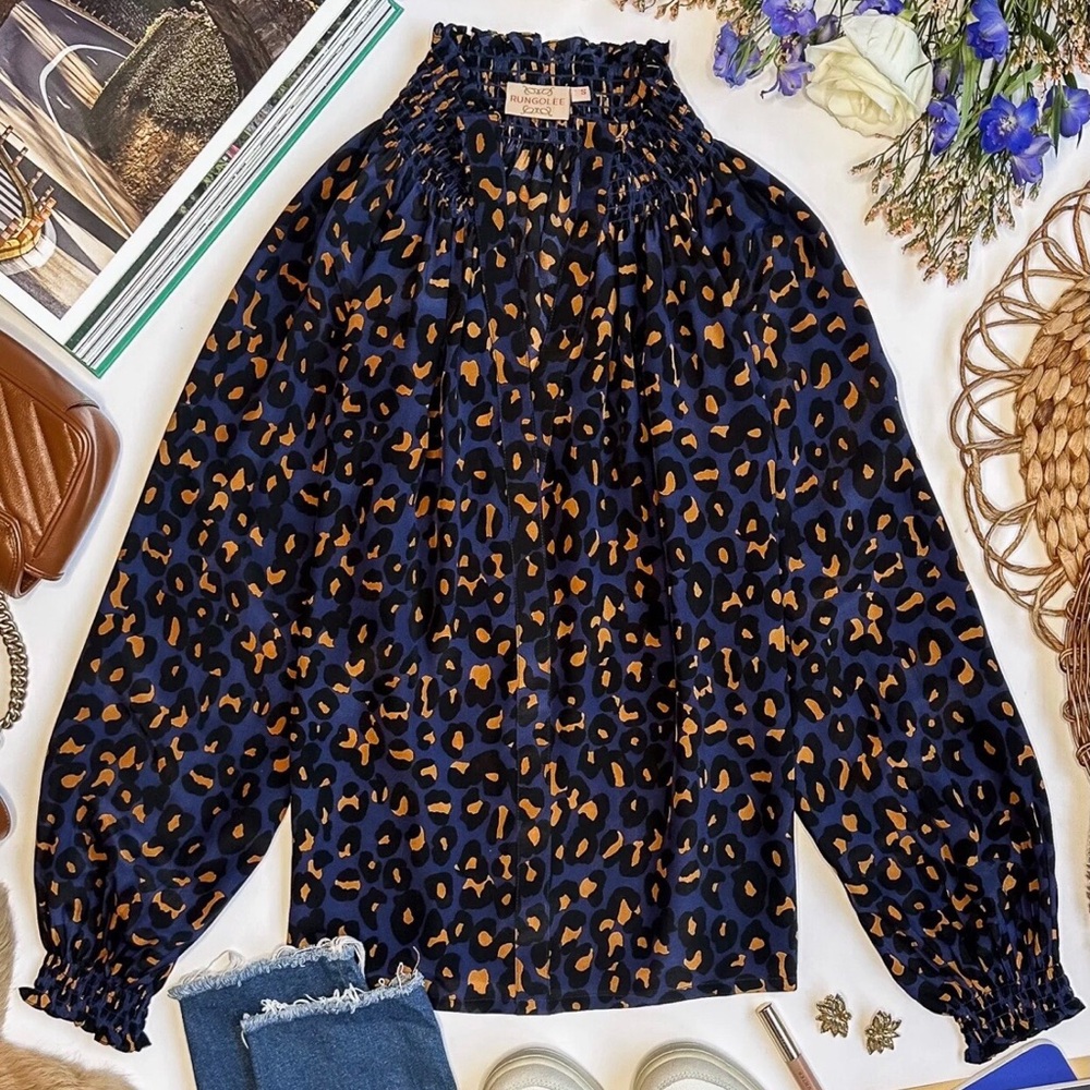 Rungolee Savannah Silk Crepe Blouse (Midnight Leopard)